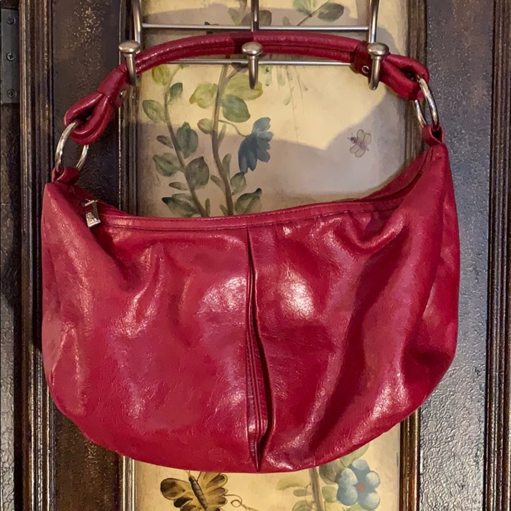 Red Leather Hobo Shoulder Bag